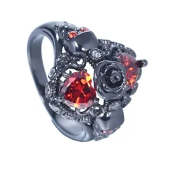 Gothic and Steampunk Jewellery Hearts Rose and Skulls Ring