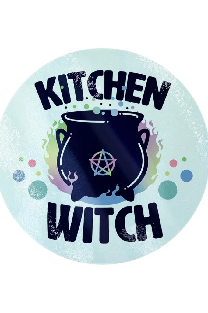 Grind Kitchen Witch Circular Glass Chopping Board