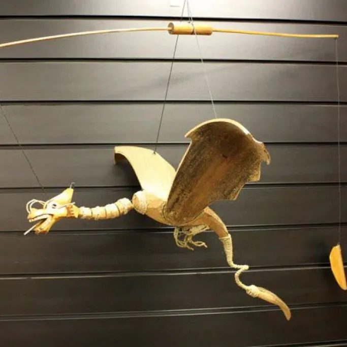 Ancient Wisdom Large Natural Coconut Dragon Mobile 46cm