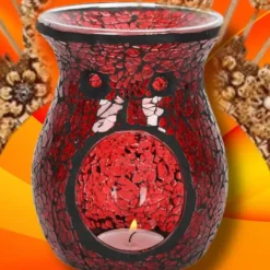Something Different Large Red Crackle Glass Oil Burner