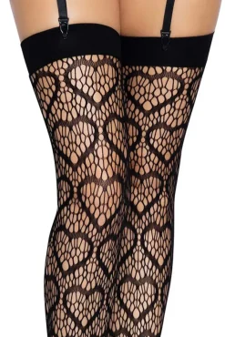 Leg Avenue Black Heart Net Thigh Highs
