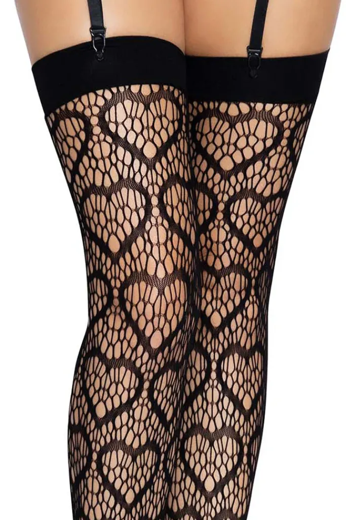 Leg Avenue Black Heart Net Thigh Highs