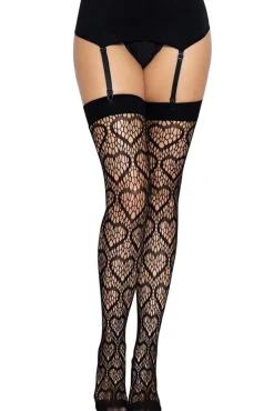Leg Avenue Black Heart Net Thigh Highs