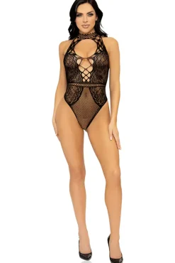Leg Avenue Net And Lace Keyhole Bodysuit