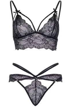 Leg Avenue Strappy Bralette and G-string Black