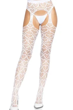 Leg Avenue White Heart Net Suspender Hose