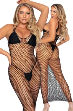Leg Avenue Woven Twist Net Maxi Dress Black