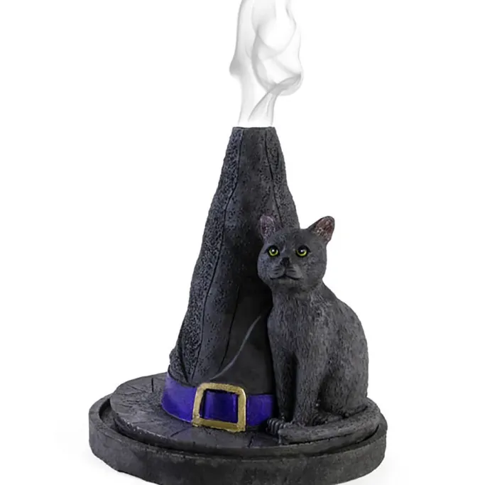 Something Different Lisa Parker Witch Hat With Cat Incense Cone Holder