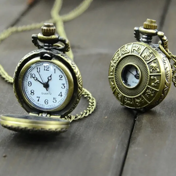 Pocketwatches Miniature Zodiac Steampunk Pocket Watch Necklace
