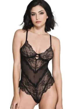 Music Legs Flower Lace and Back Mesh Teddy
