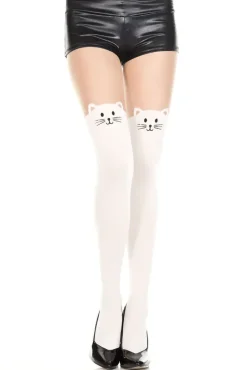 Music Legs Kitty Tights White