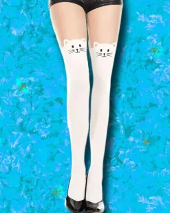 Music Legs Kitty Tights White