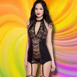 Music Legs Lace and Wetlook Halter Mini (M)