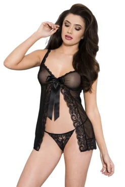 Music Legs Lace Trim Mesh Babydoll