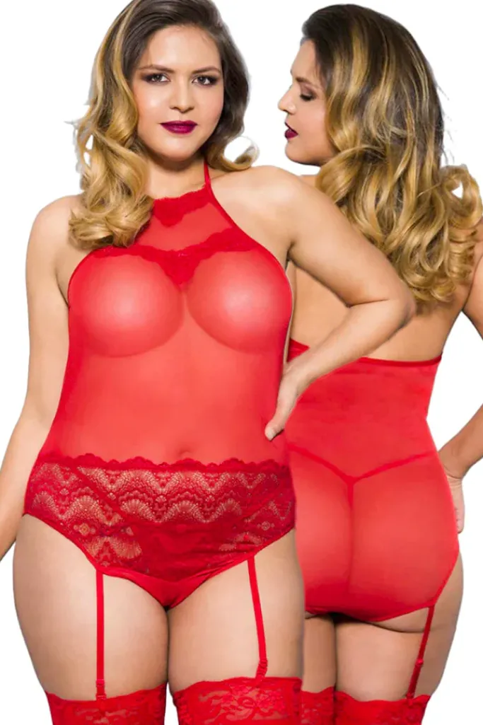 Music Legs Plus Size Teddy Red 20050Q