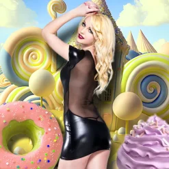 Music Legs Single Shoulder Wetlook Dress