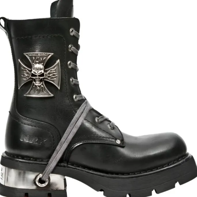 New Rock Boots New Rock Biker Boots Skull Cross Badge M.1623