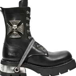 New Rock Boots New Rock Biker Boots Skull Cross Badge M.1623