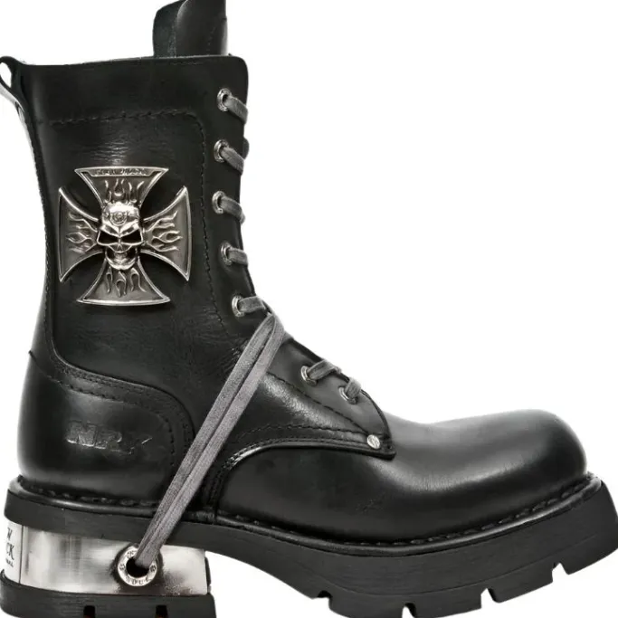 New Rock Boots New Rock Biker Boots Skull Cross Badge M.1623