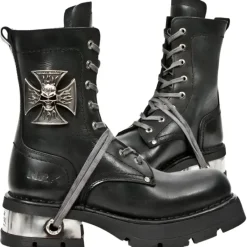 New Rock Boots New Rock Biker Boots Skull Cross Badge M.1623