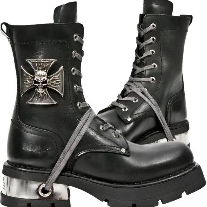 New Rock Boots New Rock Biker Boots Skull Cross Badge M.1623