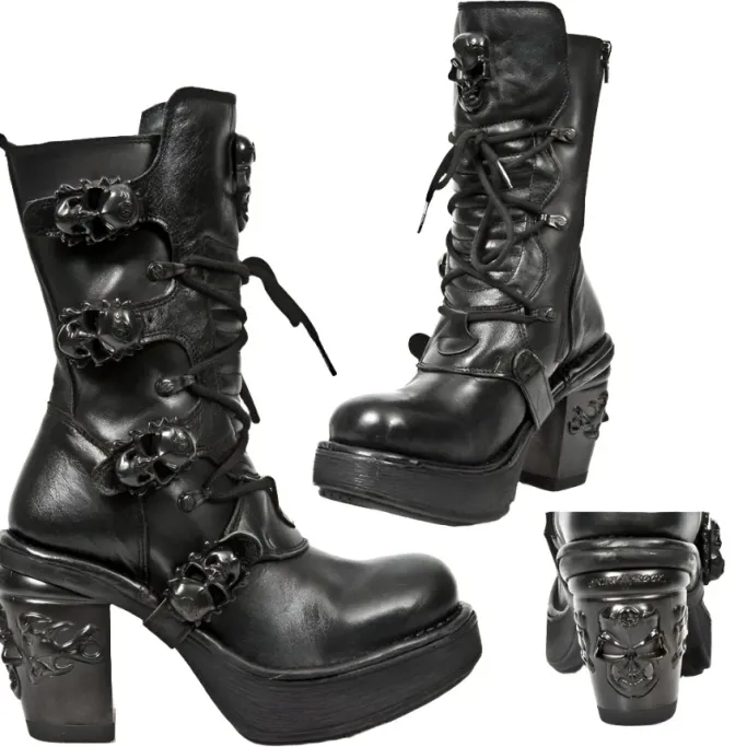 New Rock Boots New Rock Black NRK Skull Boots M.8366