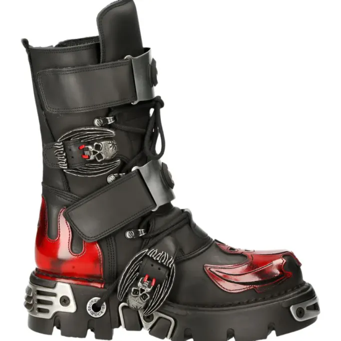 New Rock Boots New Rock Dark Red Bat and Flames Boots, M.195-S1