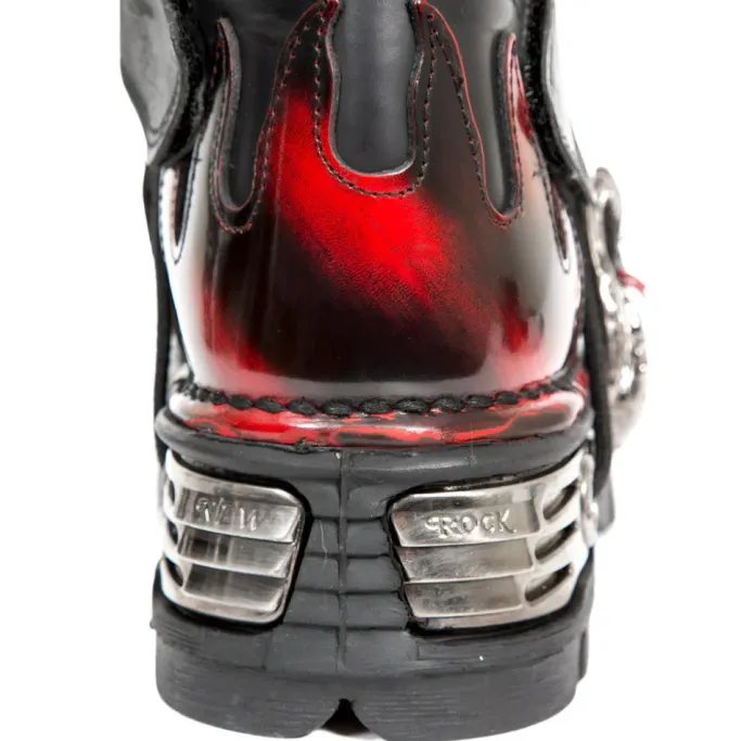 New Rock Boots New Rock Dark Red Bat and Flames Boots, M.195-S1
