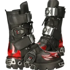 New Rock Boots New Rock Dark Red Bat and Flames Boots, M.195-S1