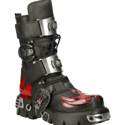 New Rock Boots New Rock Dark Red Bat and Flames Boots, M.195-S1