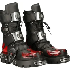 New Rock Boots New Rock Dark Red Bat and Flames Boots, M.195-S1