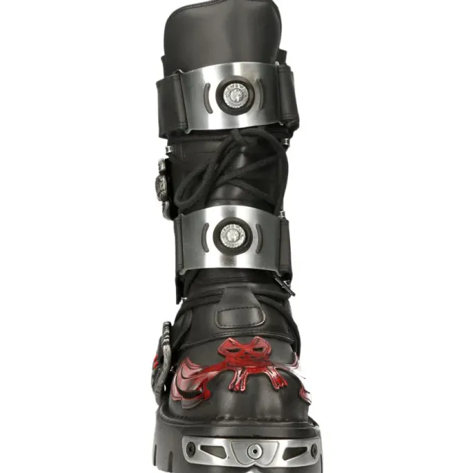 New Rock Boots New Rock Dark Red Bat and Flames Boots, M.195-S1