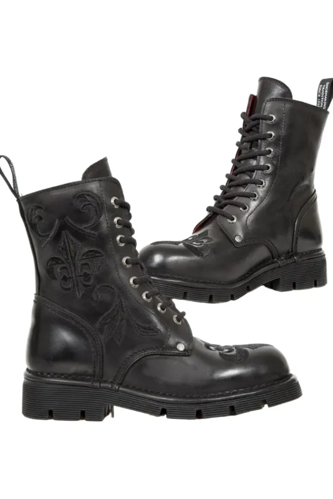 New Rock Boots New Rock Embroidered Fleur De Lys Boots M.NEWMILI118-S1