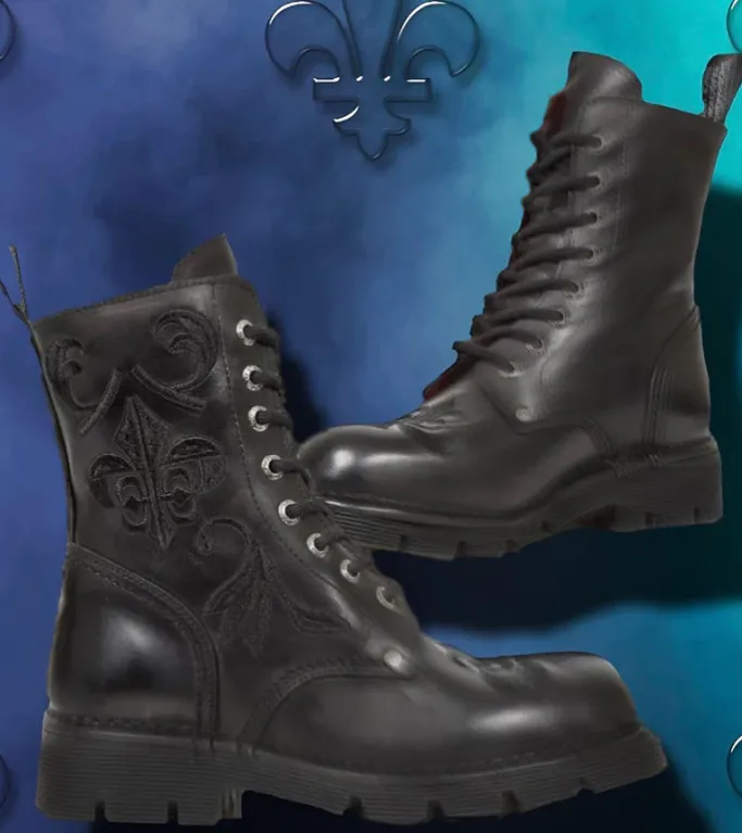 New Rock Boots New Rock Embroidered Fleur De Lys Boots M.NEWMILI118-S1