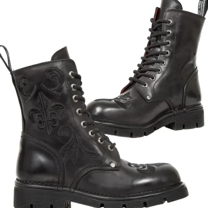 New Rock Boots New Rock Embroidered Fleur De Lys Boots M.NEWMILI118-S1
