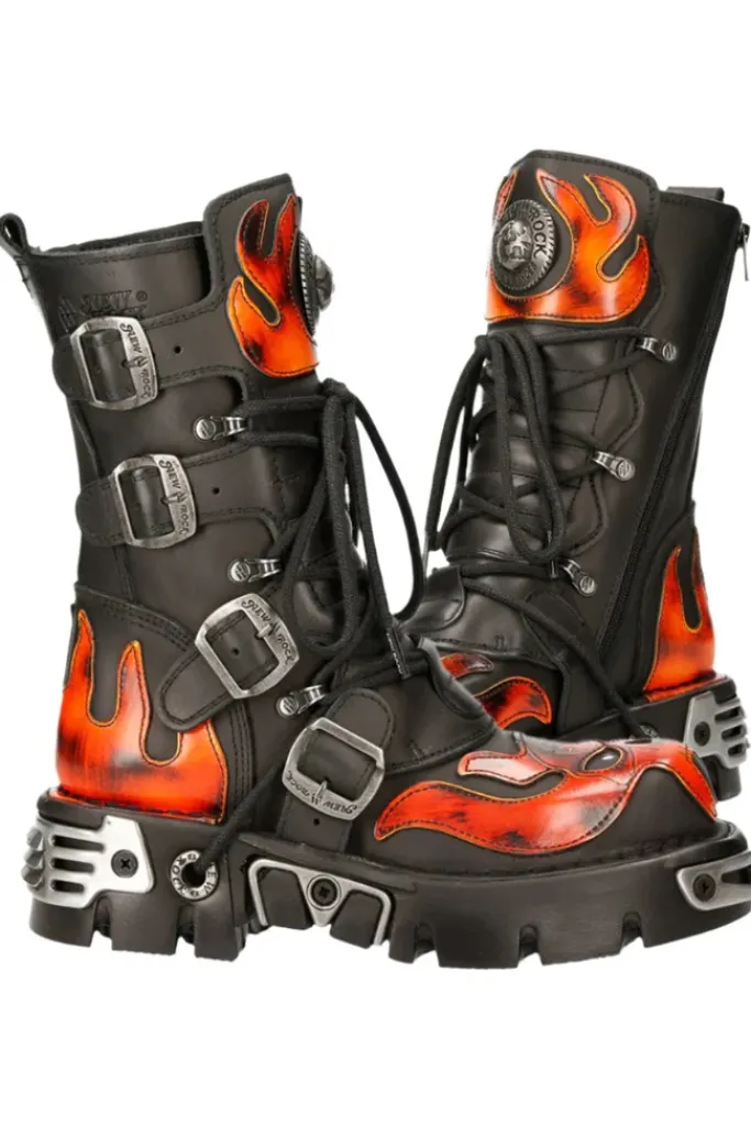 New Rock Boots New Rock Flame Boots, Demon Skull M.107-S1