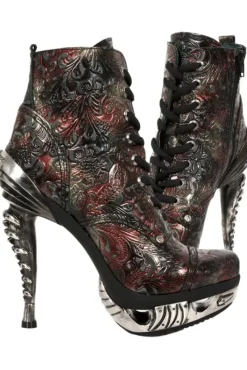 New Rock Boots New Rock Red Flower Ankle Boots (UK8, 9)