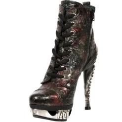 New Rock Boots New Rock Red Flower Ankle Boots (UK8, 9)