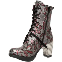 New Rock Boots New Rock Red Metallic Vintage Flower Ankle Boots M.TR001-S6