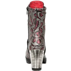 New Rock Boots New Rock Red Metallic Vintage Flower Ankle Boots M.TR001-S6