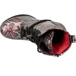 New Rock Boots New Rock Red Metallic Vintage Flower Ankle Boots M.TR001-S6