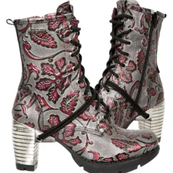 New Rock Boots New Rock Red Metallic Vintage Flower Ankle Boots M.TR001-S6
