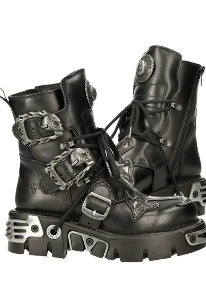 New Rock Boots New Rock Silver Cross Boots 407 (UK3)