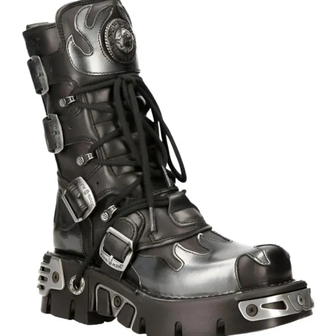 New Rock Boots New Rock Silver Flames Boots M591 S2