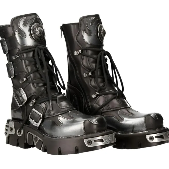New Rock Boots New Rock Silver Flames Boots M591 S2