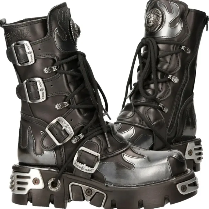 New Rock Boots New Rock Silver Flames Boots M591 S2