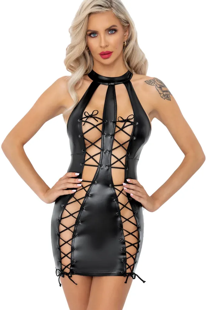Noir Handmade Double Lace-up Front Powerwetlook Dress