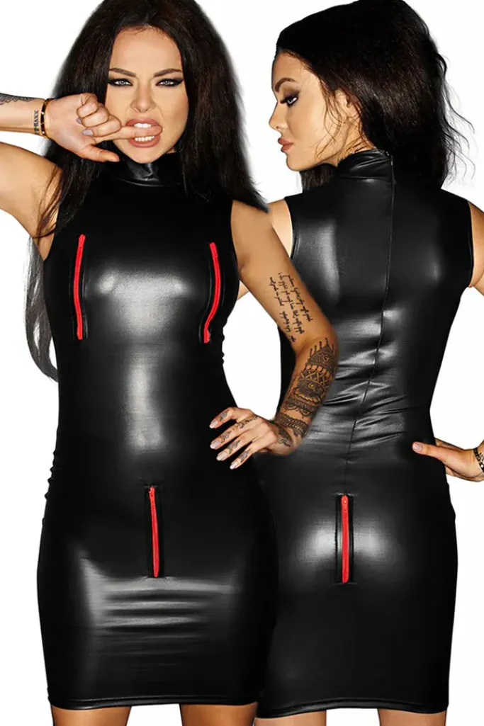 Noir Handmade Dress with Red Zippers