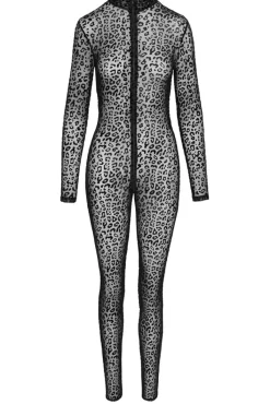 Noir Handmade Full Body Leopard Flock Catsuit