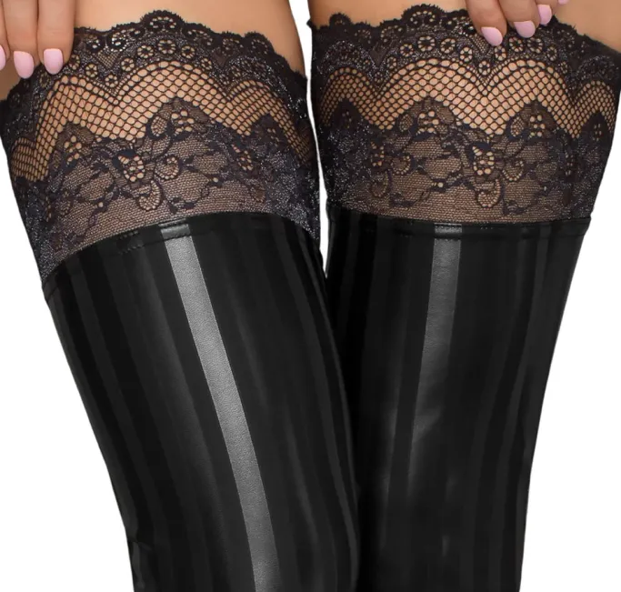 Noir Handmade Lace Wetlook Stockings (XL)